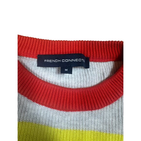French Connection Striped Sweater Gray Yellow Orange Cotton Size M - Picture 4 of 7